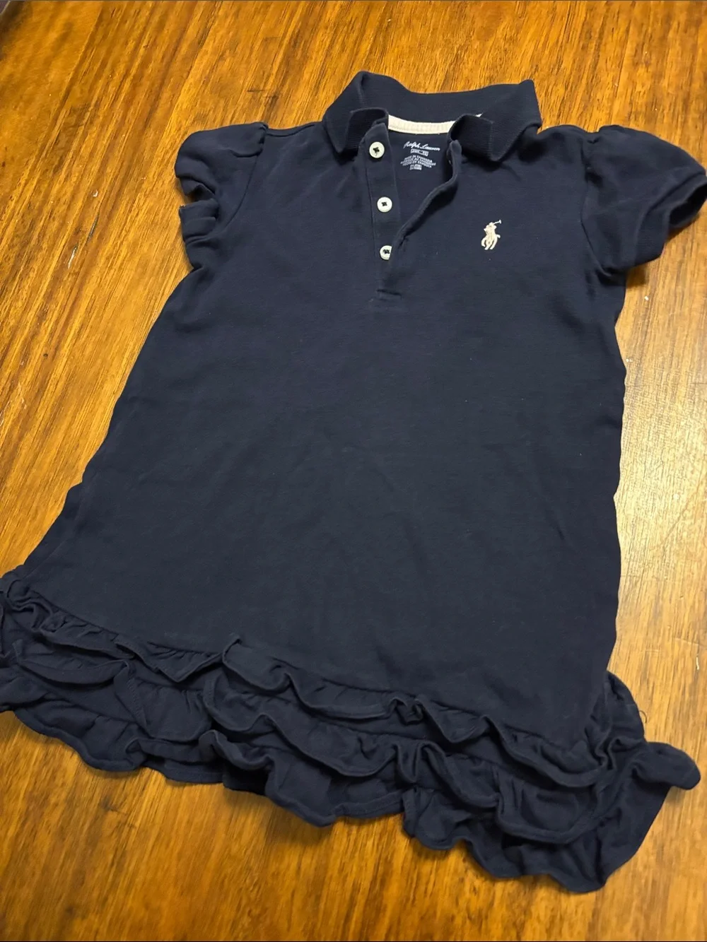 Ralph Lauren Navy Blue Girls Polo Dress Top with Ruffle Hem - 24m